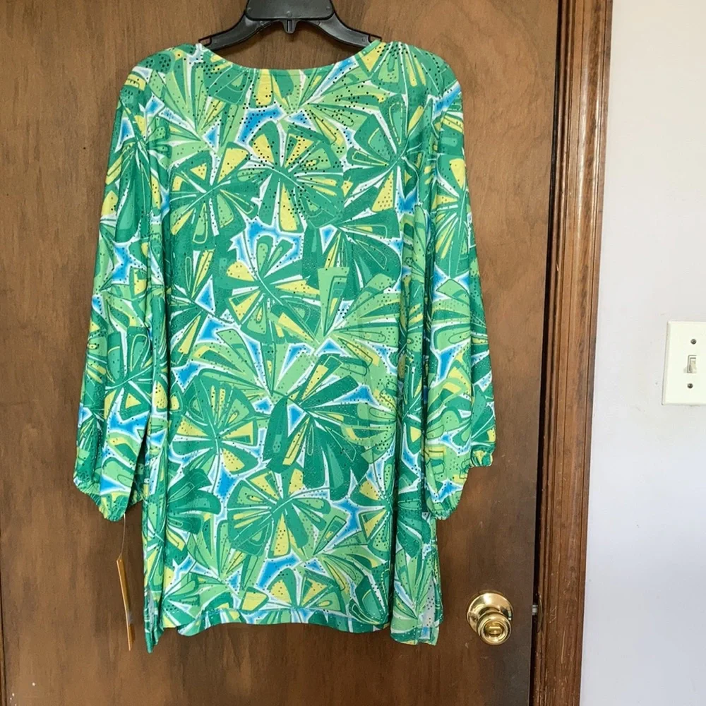 3/$45 Ruby Rd top retro abstract floral print crochet like detail boho blouse 2X - Picture 8 of 17